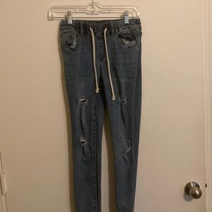 Jean joggers with drawstring